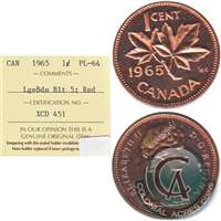 1965 LgBds Bl 5 (Type 3) Canada 1-cent ICCS Certified PL-64 Red