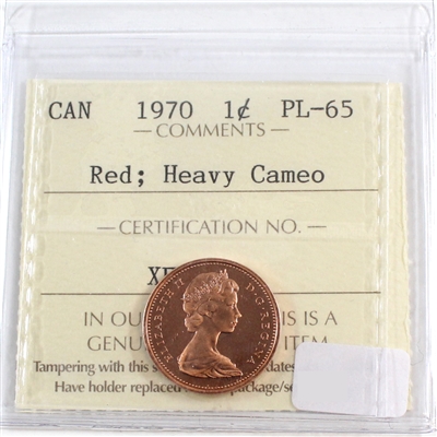 1970 Canada 1-cent ICCS Certified PL-65 Red; Heavy Cameo