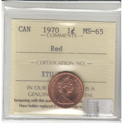 1970 Canada 1-cent ICCS Certified MS-65 Red