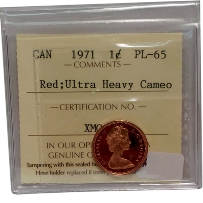 1971 Canada 1-cent ICCS Certified PL-65 Red; Ultra Heavy Cameo