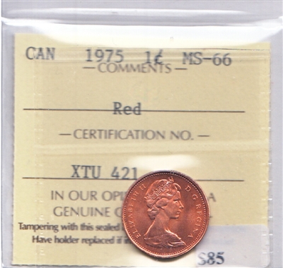 1975 Canada 1-cent ICCS Certified MS-66 Red