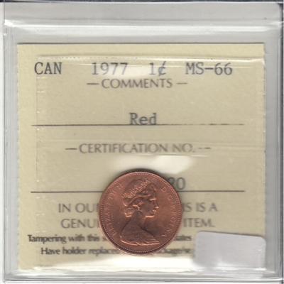 1977 Canada 1-cent ICCS Certified MS-66 Red