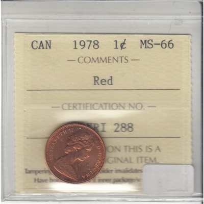 1978 Canada 1-cent ICCS Certified MS-66 Red