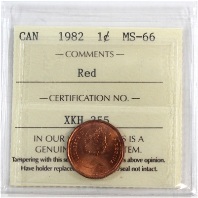 1982 Canada 1-cent ICCS Certified MS-66 Red