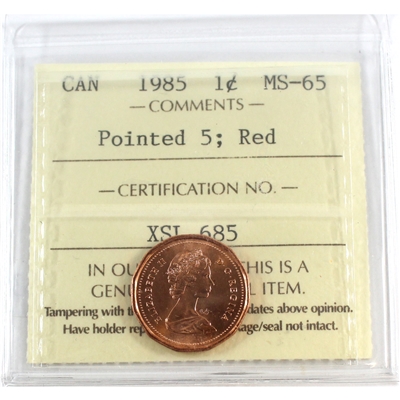 1985 Pointed 5 Canada 1-cent ICCS Certified MS-65 Red