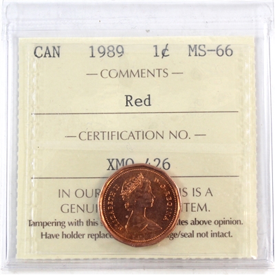 1989 Canada 1-cent ICCS Certified MS-66 Red