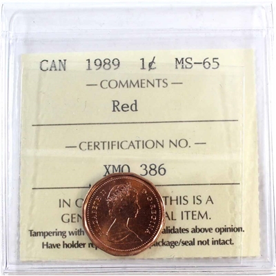 1989 Canada 1-cent ICCS Certified MS-65 Red