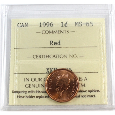 1996 Canada 1-cent ICCS Certified MS-65 Red