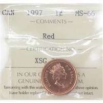 1997 Canada 1-cent ICCS Certified MS-66 Red