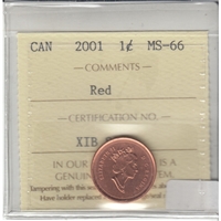 2001 Canada 1-cent ICCS Certified MS-66 Red
