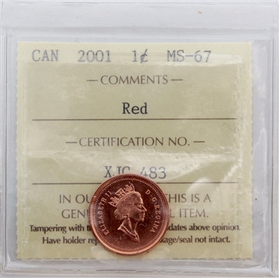 2001 Canada 1-cent ICCS Certified MS-67 Red