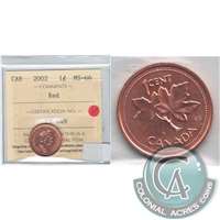 2002 Canada 1-cent ICCS Certified MS-66 Red