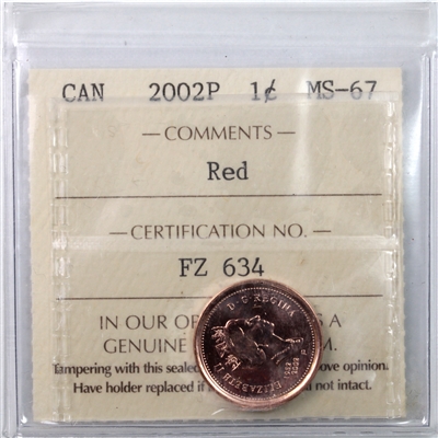 2002P Canada 1-cent ICCS Certified MS-67 Red
