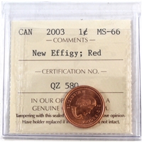 2003 New Effigy Canada 1-cent ICCS Certified MS-66 Red