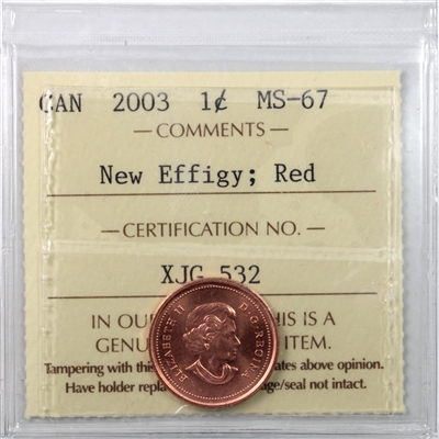 2003 New Effigy Canada 1-cent ICCS Certified MS-67 Red