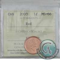 2003 Old Effigy Canada 1-cent ICCS Certified MS-66 Red