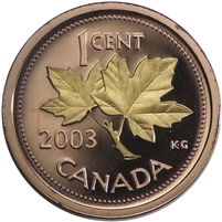 2003 Old Effigy Gold Plated Canada 1-cent Proof