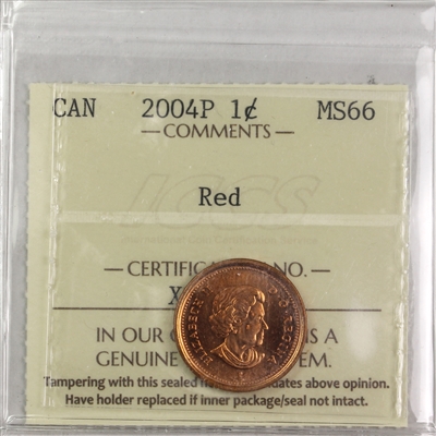 2004P Canada 1-cent ICCS Certified MS-66 Red