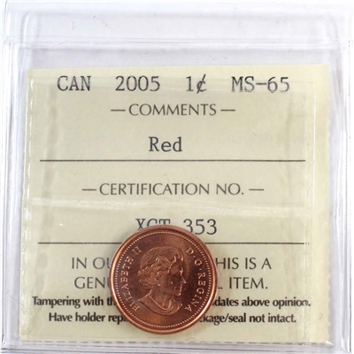 2005 Canada 1-cent ICCS Certified MS-65 Red