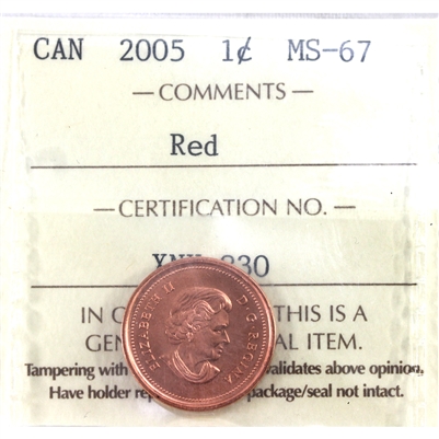 2005 Canada 1-cent ICCS Certified MS-67 Red