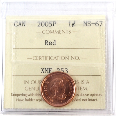 2005P Canada 1-cent ICCS Certified MS-67 Red