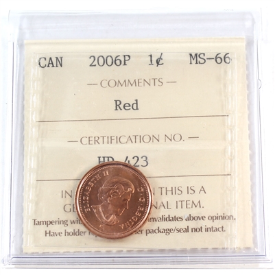 2006P Magnetic Canada 1-cent ICCS Certified MS-66 Red