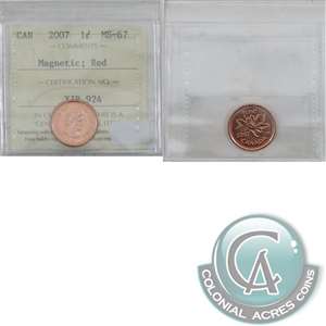 2007 Magnetic Canada 1-cent ICCS Certified MS-67 Red