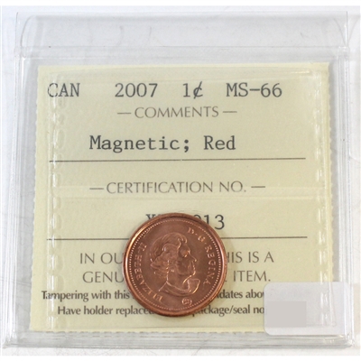 2007 Magnetic Canada 1-cent ICCS Certified MS-66 Red