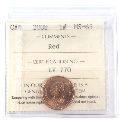 2008 Magnetic Canada 1-cent ICCS Certified MS-65 Red