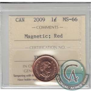 2009 Magnetic Canada 1-cent ICCS Certified MS-66 Red