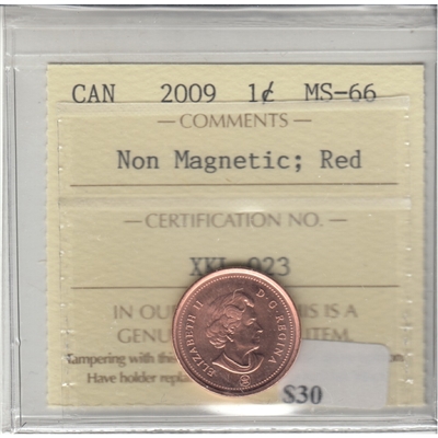 2009 Non Magnetic Canada 1-cent ICCS Certified MS-66 Red