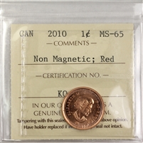 2010 Non Magnetic Canada 1-cent ICCS Certified MS-65 Red