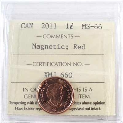 2011 Magnetic Canada 1-cent ICCS Certified MS-66 Red