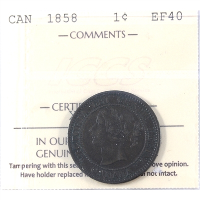 1858 Canada 1-cent ICCS Certified EF-40 (XXP 802)