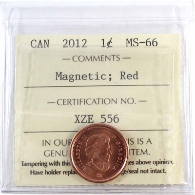 2012 Magnetic Canada 1-cent ICCS Certified MS-66 Red