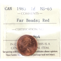 1983 Far Beads Canada 1-cent ICCS Certified MS-65 Red