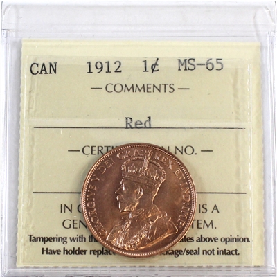 1912 Canada 1-cent ICCS Certified MS-65 Red (XCE 739)