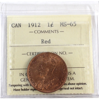 1912 Canada 1-cent ICCS Certified MS-65 Red (XQL 146)