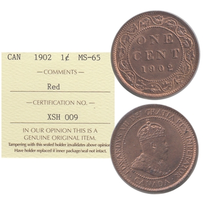 1902 Canada 1-cent ICCS Certified MS-65 Red (XSH 009)