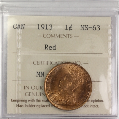 1913 Canada 1-cent ICCS Certified MS-63 (MN 408)