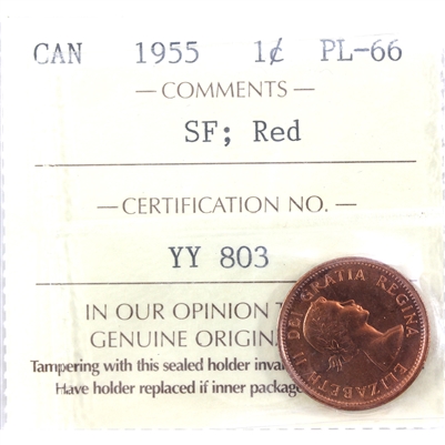 1955 SF Canada 1-cent ICCS Certified PL-66 Red