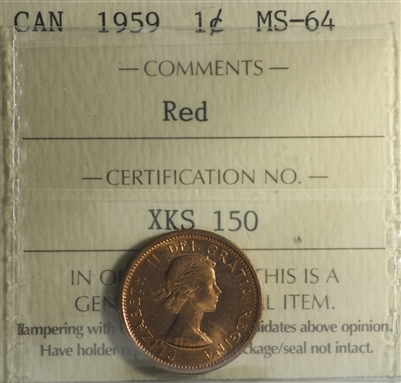 1959 Canada 1-cent ICCS Certified MS-64 Red