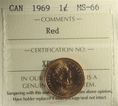 1969 Canada 1-cent ICCS Certified MS-66 Red
