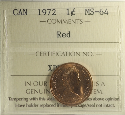 1972 Canada 1-cent ICCS Certified MS-64 Red