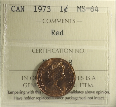 1973 Canada 1-cent ICCS Certified MS-64 Red