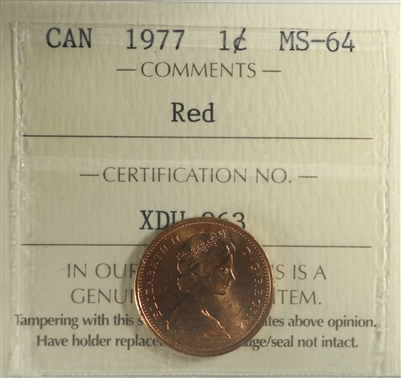 1977 Canada 1-cent ICCS Certified MS-64 Red