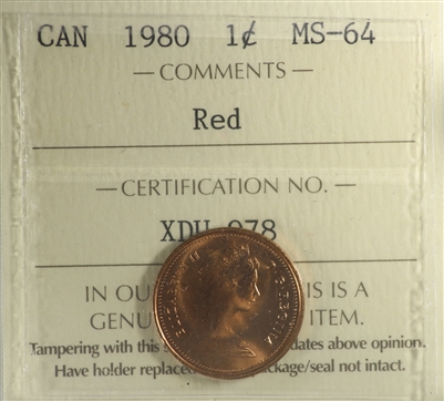 1980 Canada 1-cent ICCS Certified MS-64 Red