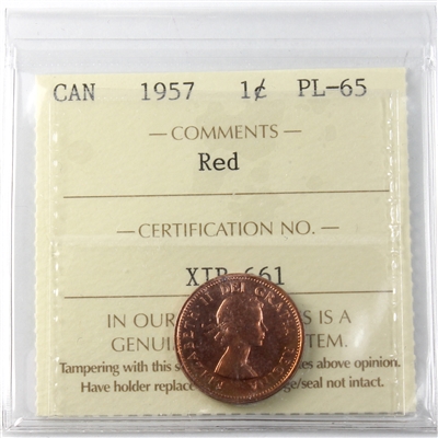 1957 Canada 1-cent ICCS Certified PL-65 Red