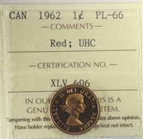 1962 Canada 1-cent ICCS Certified PL-66 Red; UHC