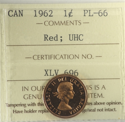 1962 Canada 1-cent ICCS Certified PL-66 Red; UHC